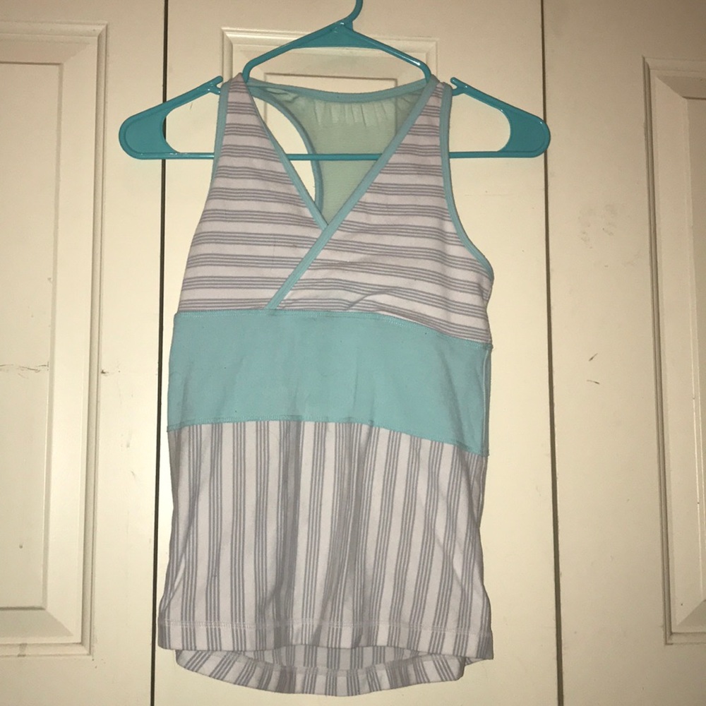 Lululemon athletic blue white + grey striped tank